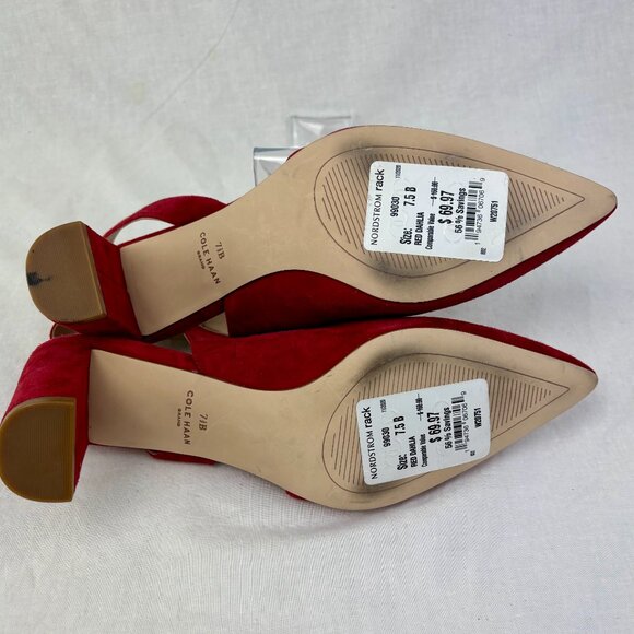 NWT Cole Haan Red Suede Slingback Block Heels - Size 7.5B - Picture 8 of 10